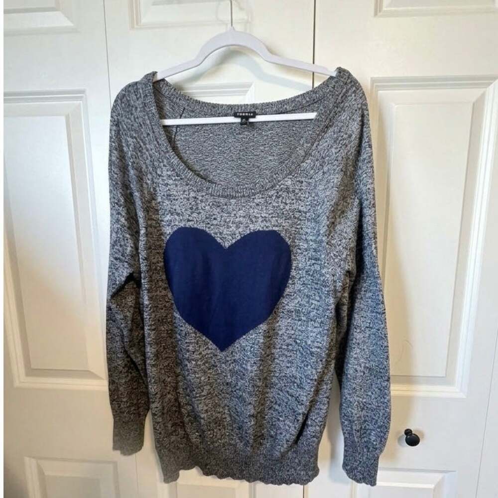 Torrid Grey Marled Knit Heart Graphic Pullover Sweater Size 2 (2X)